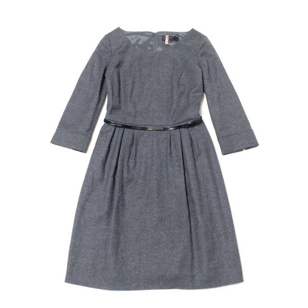 Untitled Wool Knee-Length Dress Gray with Patent … - image 1