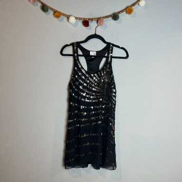 Parker black silk beaded embellished mini dress