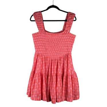 Free People Annie Pink & Red Boho Smocked Fit & F… - image 1