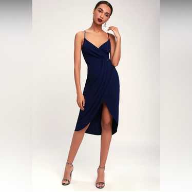 Lulus Special Guest Navy Blue Surplice Midi Dress