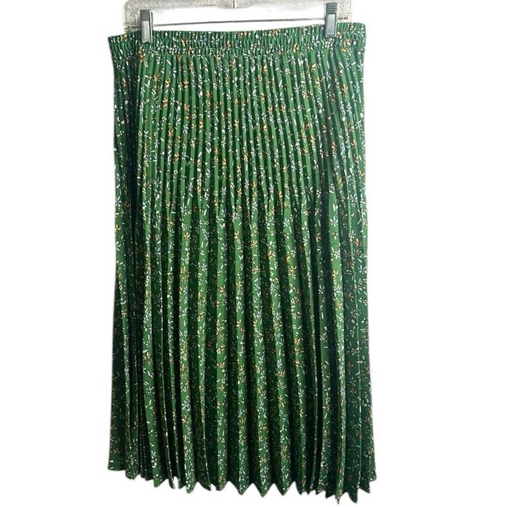 Max studio green floral pleated midi skirt size l… - image 2