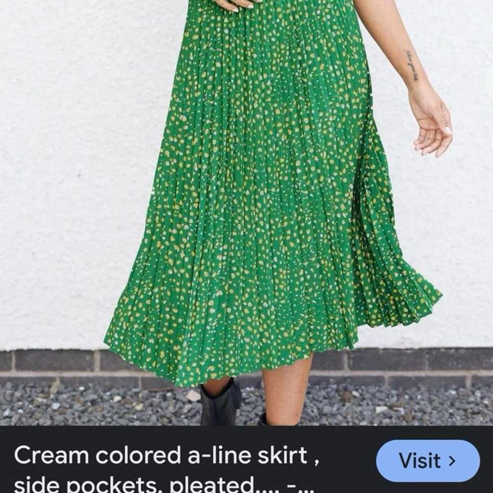 Max studio green floral pleated midi skirt size l… - image 6