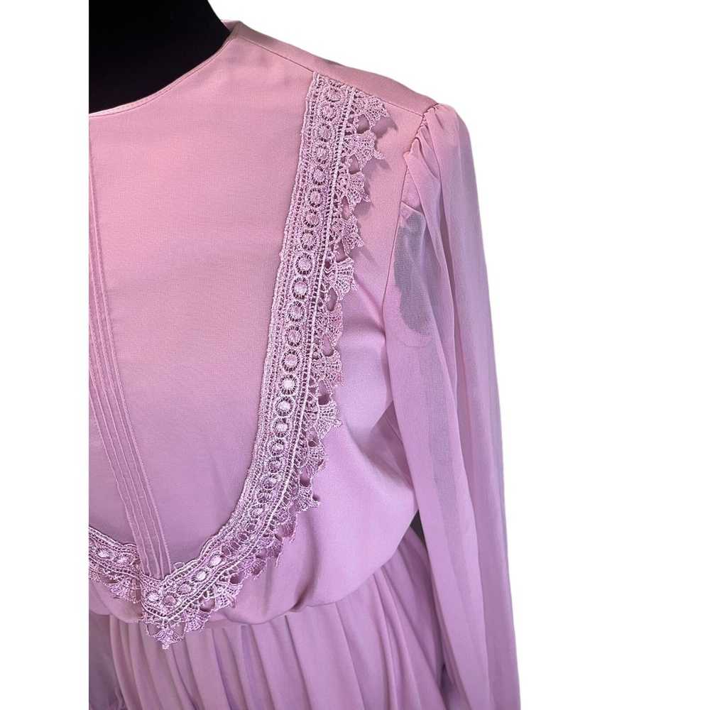 NWT Vintage 80s Amy Deb Mauve Pink Lace Chiffon B… - image 3