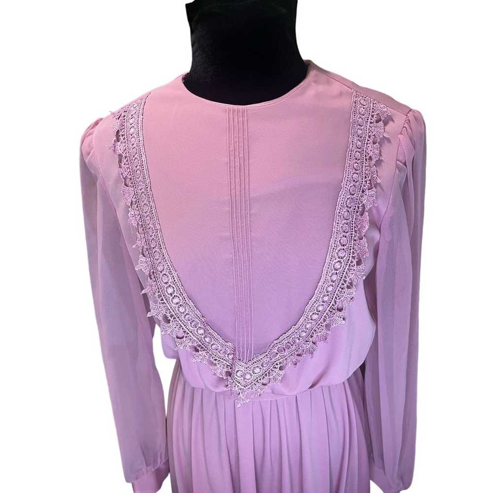 NWT Vintage 80s Amy Deb Mauve Pink Lace Chiffon B… - image 5