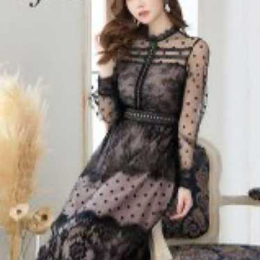 JEWELS Embroidered Lace One-Piece Dress Black × P… - image 1