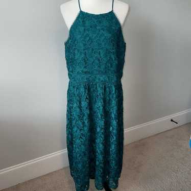 Loft Emerald Green Halter Lace Midi Cocktail Dress