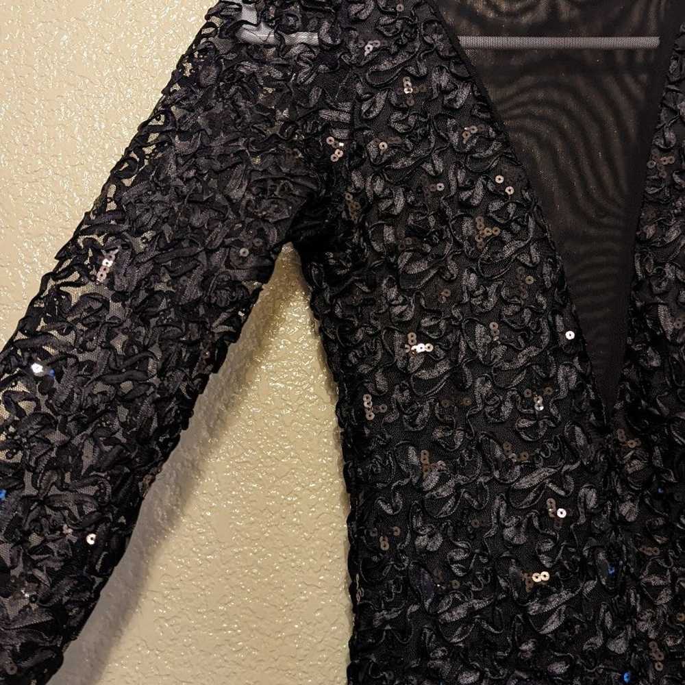 Black Beaded and Sequined V-neck Cocktail Dress S… - image 2