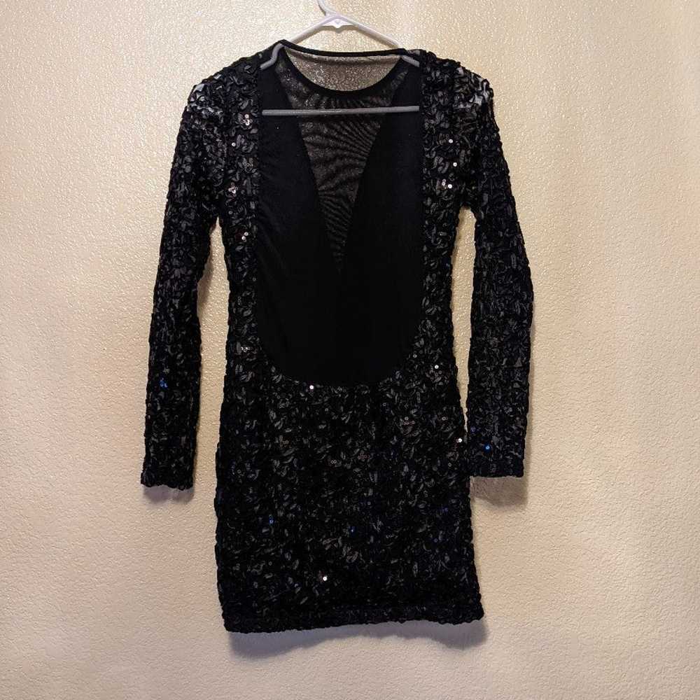 Black Beaded and Sequined V-neck Cocktail Dress S… - image 3