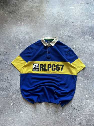 CP-93 XL Polo Ralph Lauren Sport Yellow Stripe shops Collared Ski Patch Spellout Shirt