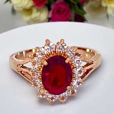 Vintage Ring Size 7 Red Austrian Crystal  Mid-Cen… - image 1