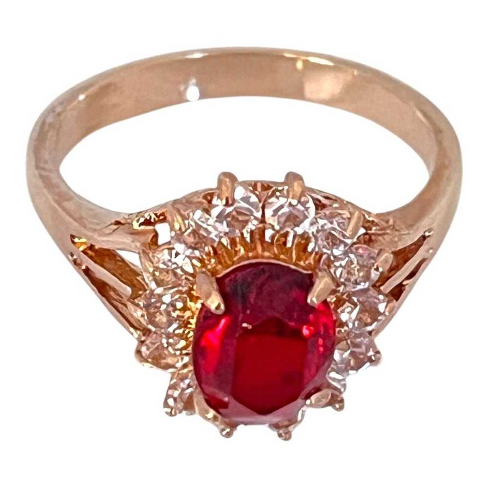 Vintage Ring Size 7 Red Austrian Crystal  Mid-Cen… - image 3