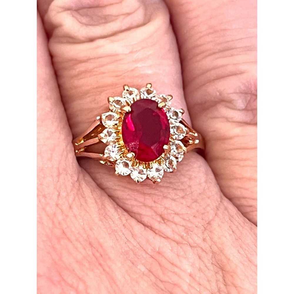 Vintage Ring Size 7 Red Austrian Crystal  Mid-Cen… - image 4