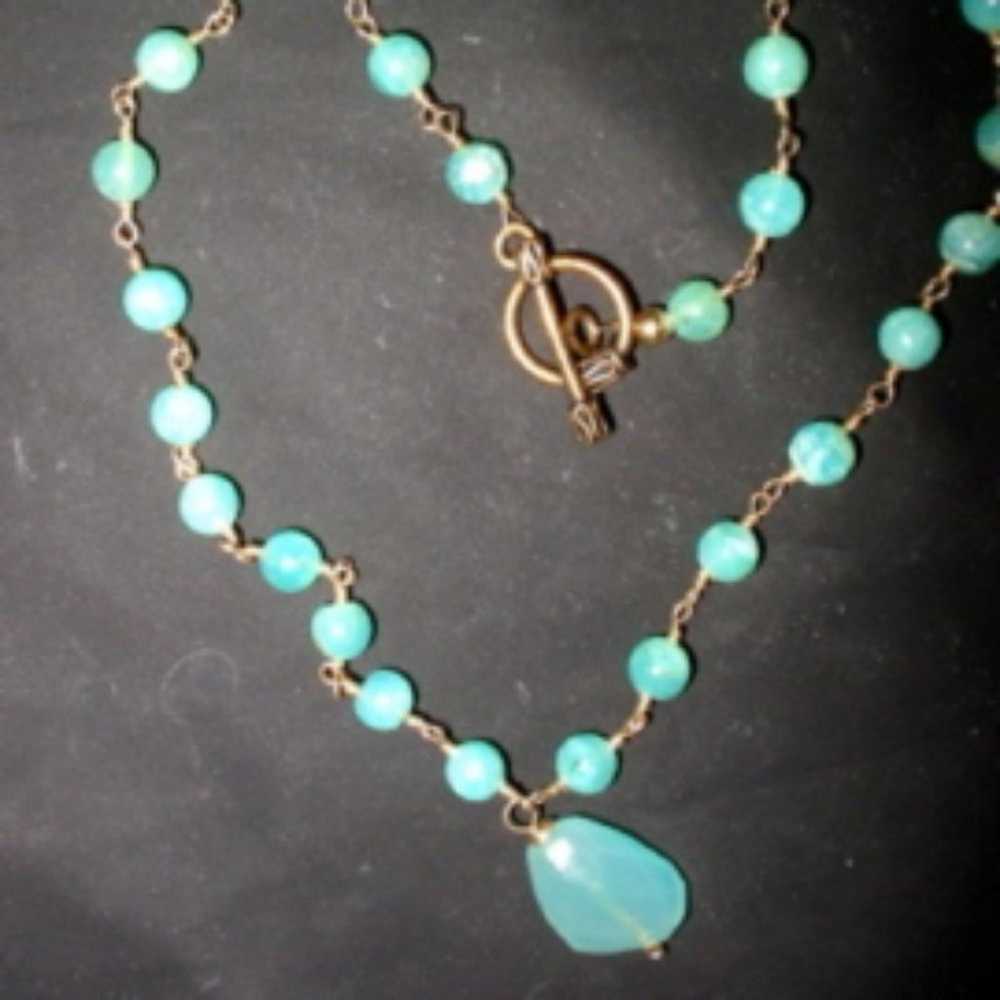 VINTAGE CHALCEDONY STERLING SILVER NECKLACE CHOKER - image 1