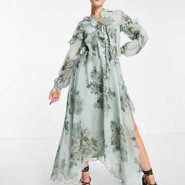 ASOS ruffle floral midi dress with tie size 4 - image 1