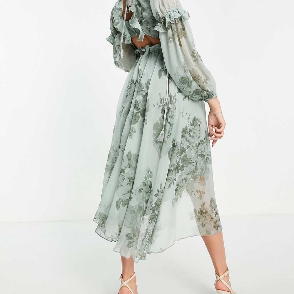 ASOS ruffle floral midi dress with tie size 4 - image 3