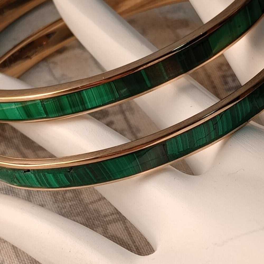 Genuine Malachite Bracelet Inlay In Solid Brass B… - image 1