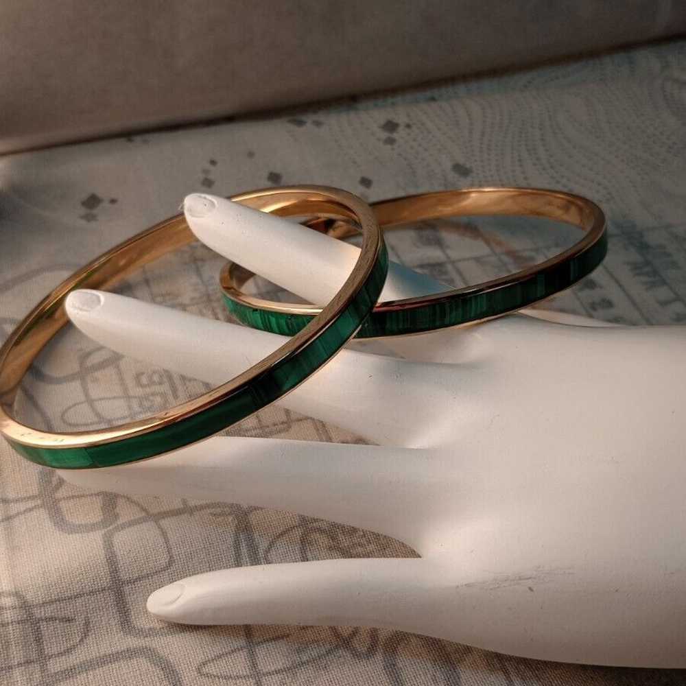 Genuine Malachite Bracelet Inlay In Solid Brass B… - image 2