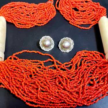 Enormous Red coral necklace 191 Gr. and Taxco ste… - image 1