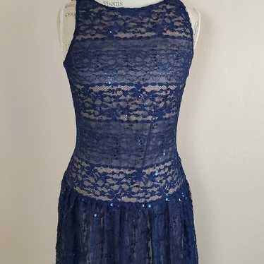 Ralph Lauren Navy Blue Sequin and Lace Dress Size 