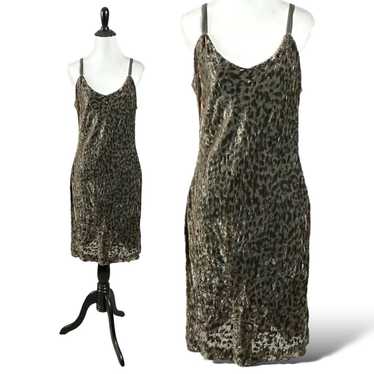 Vintage 90s Y2K Silk Leopard Velvet Devore Slip D… - image 1