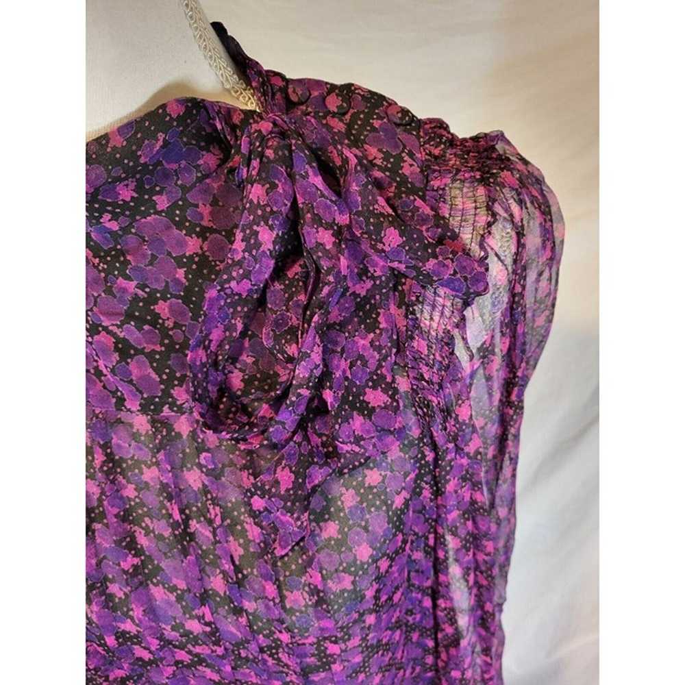 Vintage 70s Purple Ditsy Floral Silk High Neck Pl… - image 2