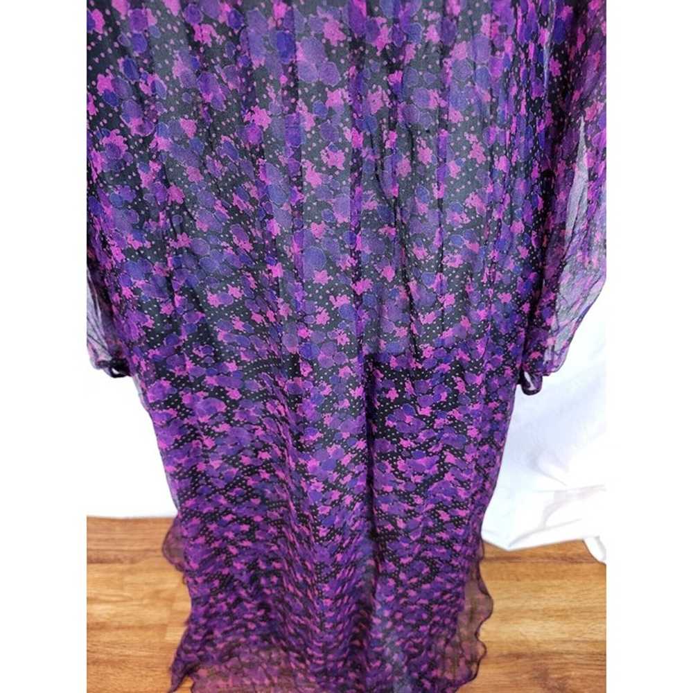 Vintage 70s Purple Ditsy Floral Silk High Neck Pl… - image 3