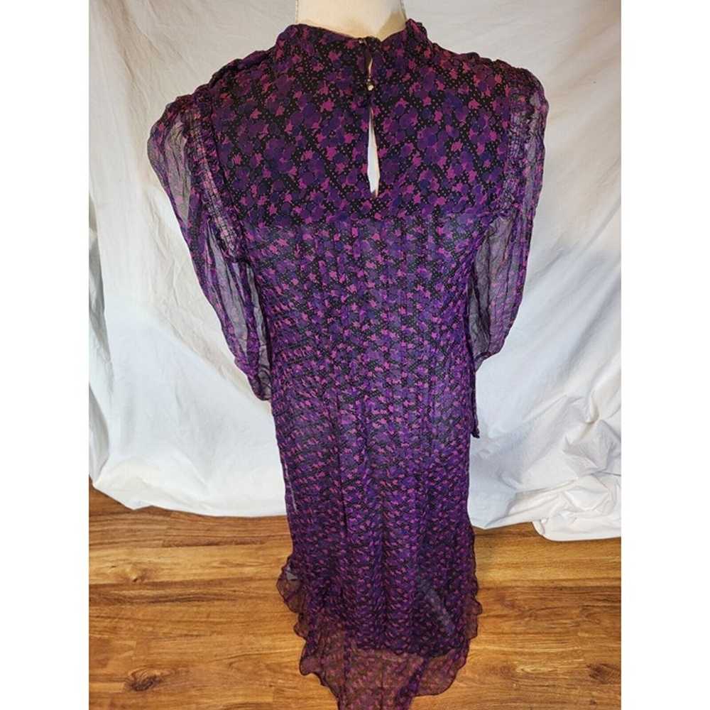 Vintage 70s Purple Ditsy Floral Silk High Neck Pl… - image 5