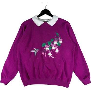 Hanes Vintage Humming Bird & Flowers Collared Cre… - image 1