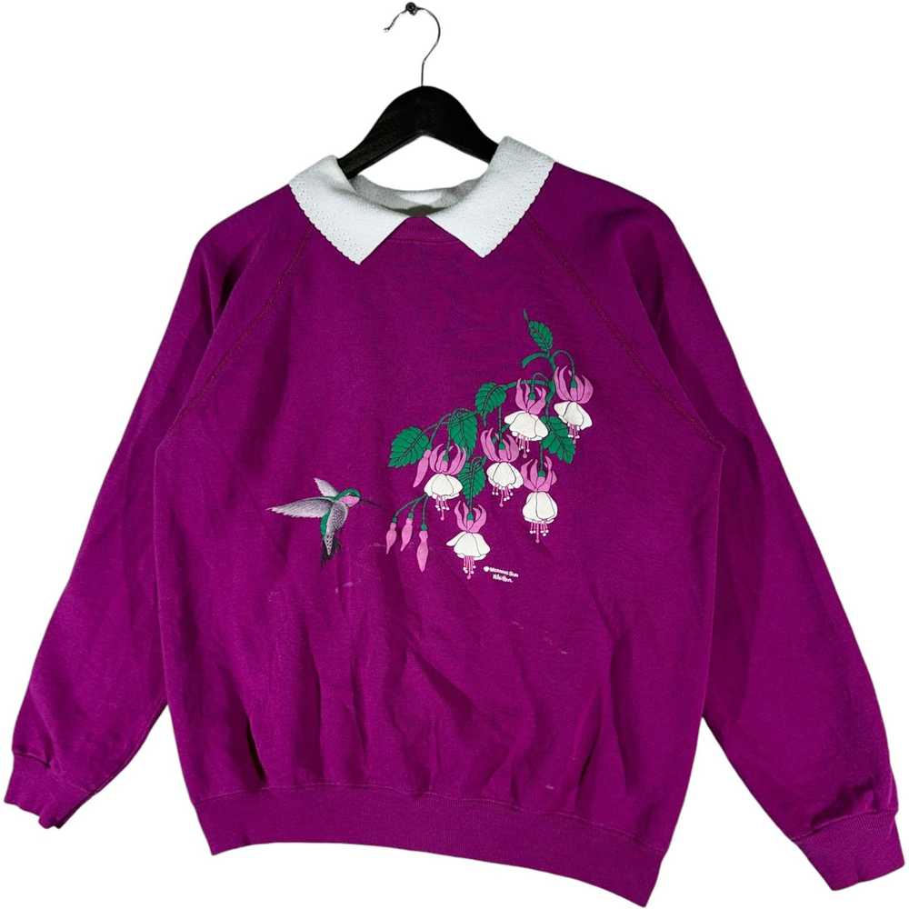 Hanes Vintage Humming Bird & Flowers Collared Cre… - image 3