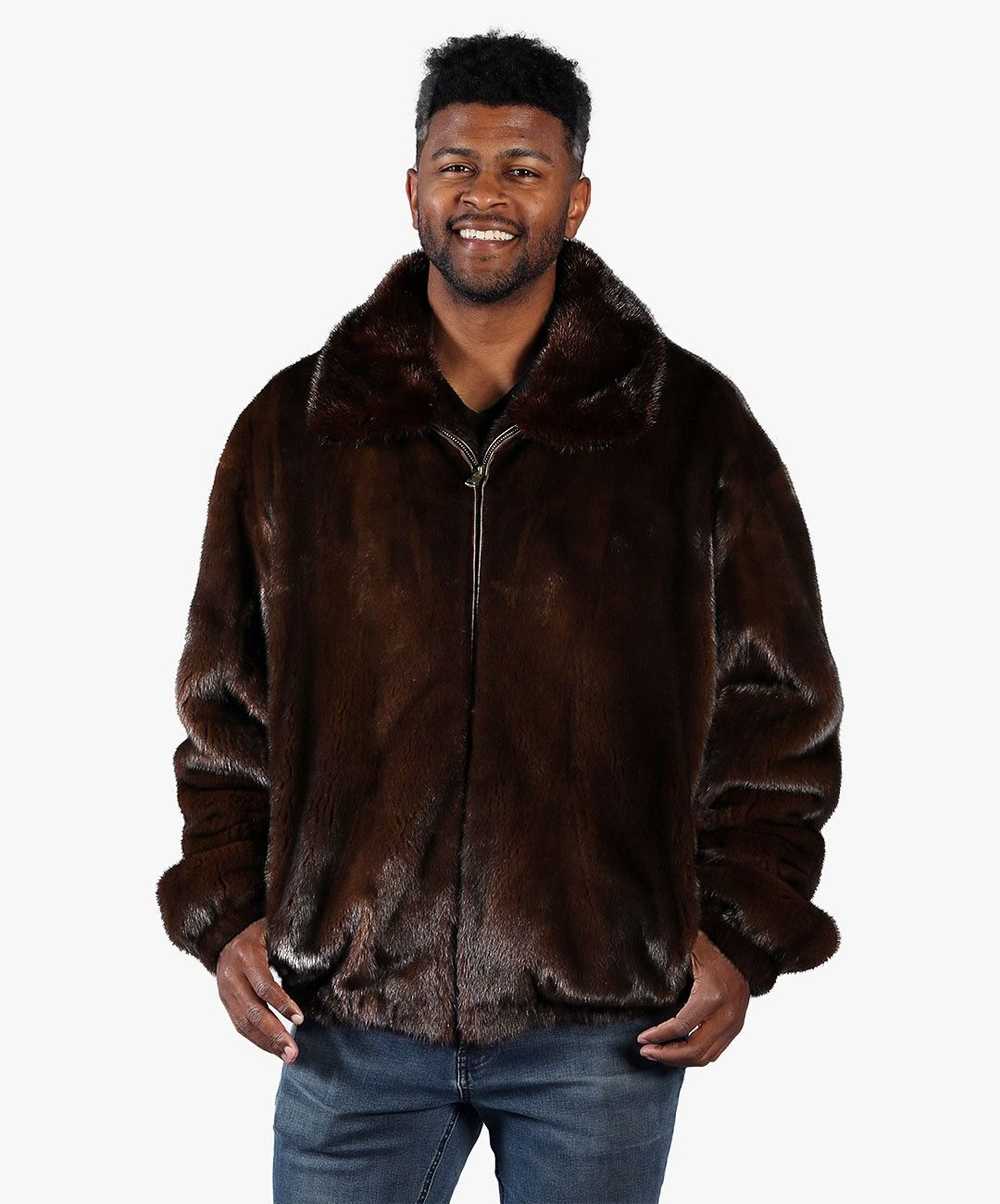 Mink Fur Coat Men's Mahogany Mink Bomber Jacket - image 1