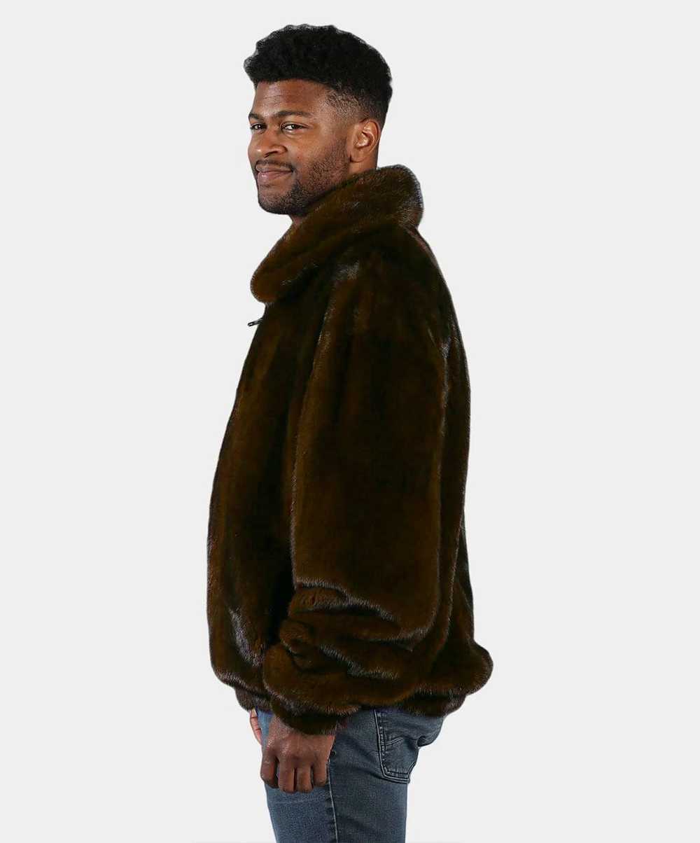 Mink Fur Coat Men's Mahogany Mink Bomber Jacket - image 2