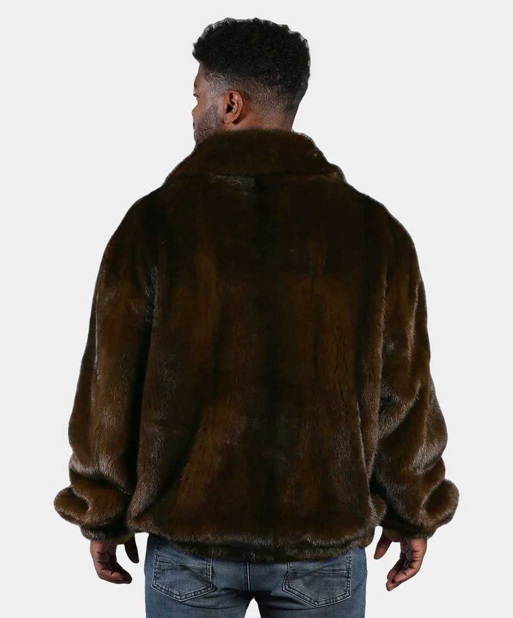 Mink Fur Coat Men's Mahogany Mink Bomber Jacket - image 3