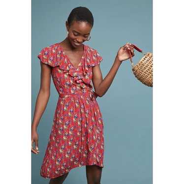 Anthropologie Maeve Rosalia Red Floral Wrap Dress