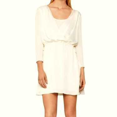 BCBGMaxAzria Cream Satin Draped Tie Waist Dress S… - image 1