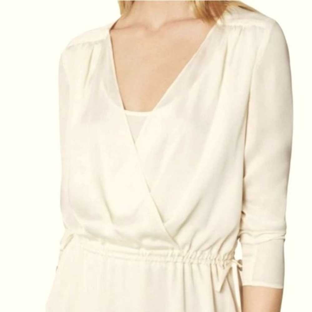 BCBGMaxAzria Cream Satin Draped Tie Waist Dress S… - image 2