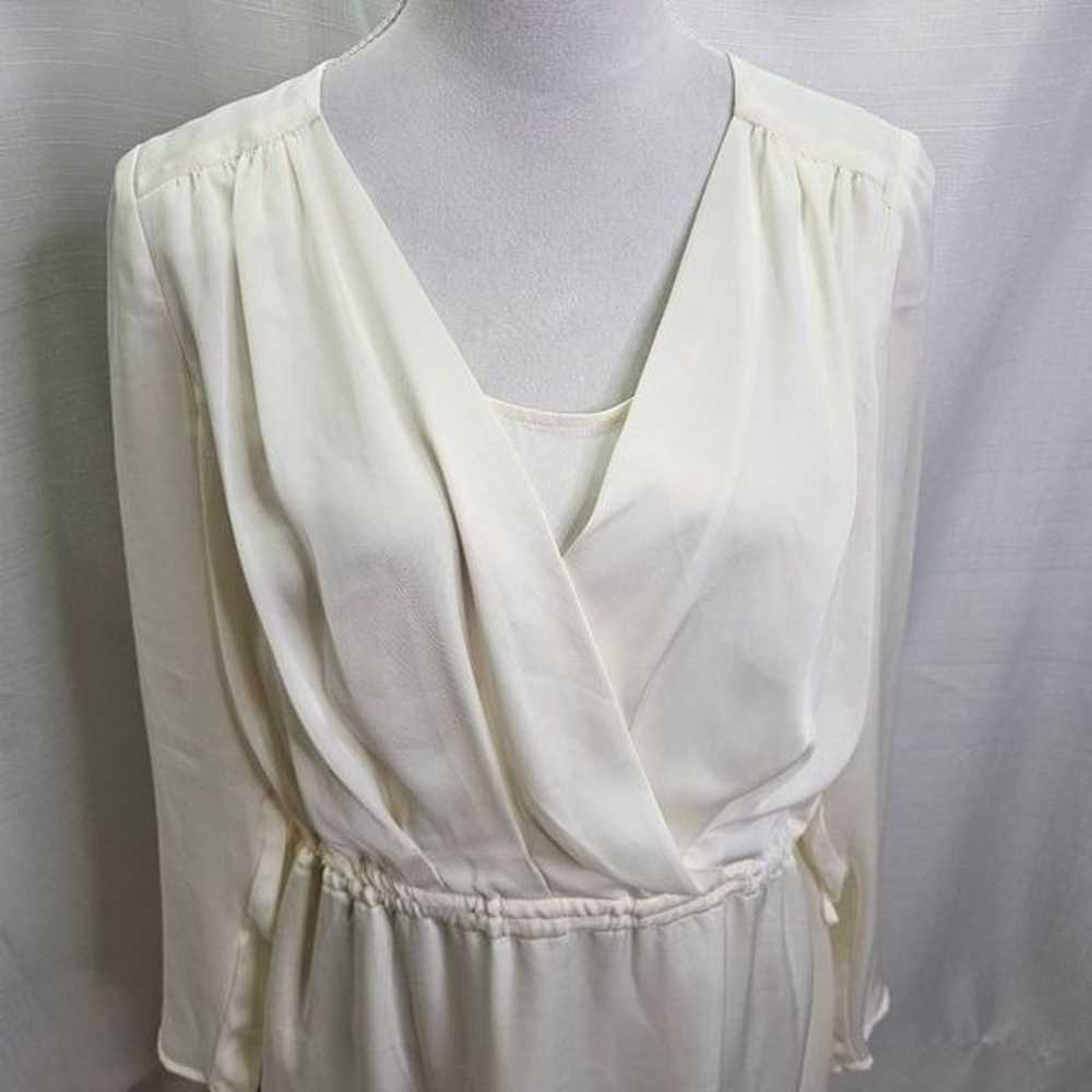 BCBGMaxAzria Cream Satin Draped Tie Waist Dress S… - image 5