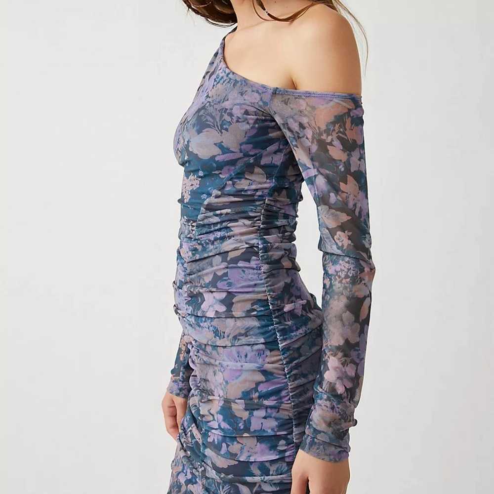 Free People Blue Floral Ruched Mesh Chloe Mini Dr… - image 3