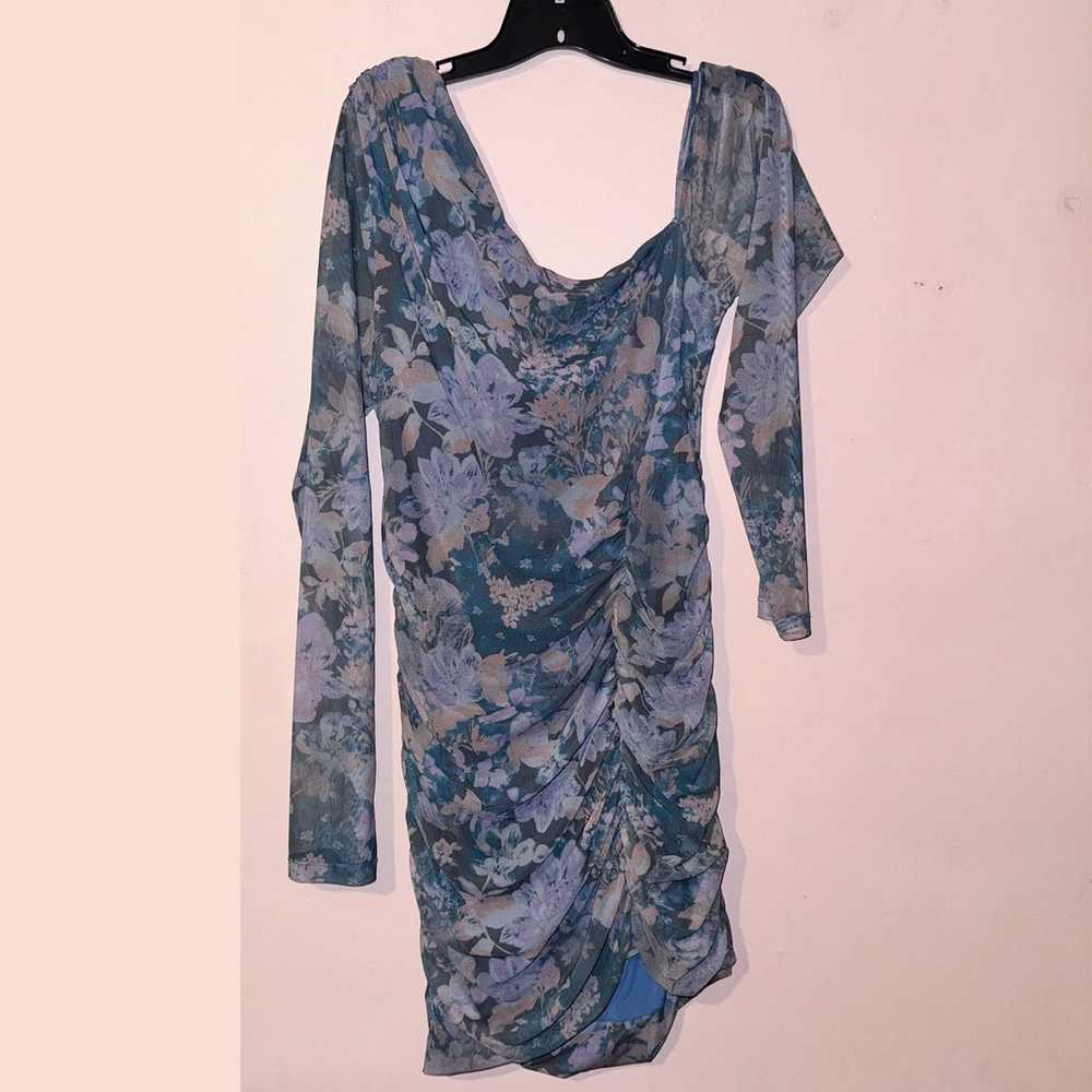 Free People Blue Floral Ruched Mesh Chloe Mini Dr… - image 4