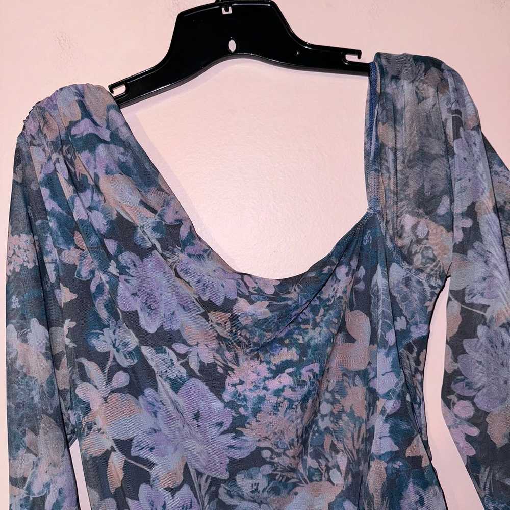 Free People Blue Floral Ruched Mesh Chloe Mini Dr… - image 7