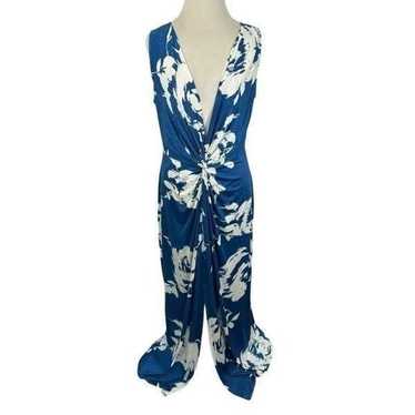 Clara Sun Woo White Blue Floral Dress Plunge V-Ne… - image 1