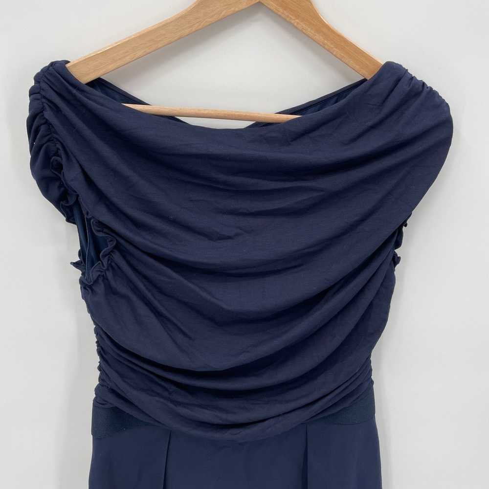 SHOSHANNA Navy Boatneck Draped Ruched Formal Dres… - image 2