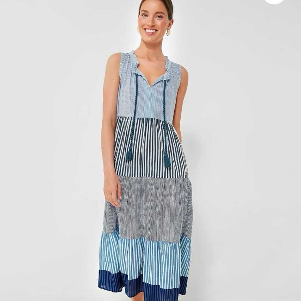 Tuckernuck Maxi Dress Paloma Blue Cotton Strips S… - image 1