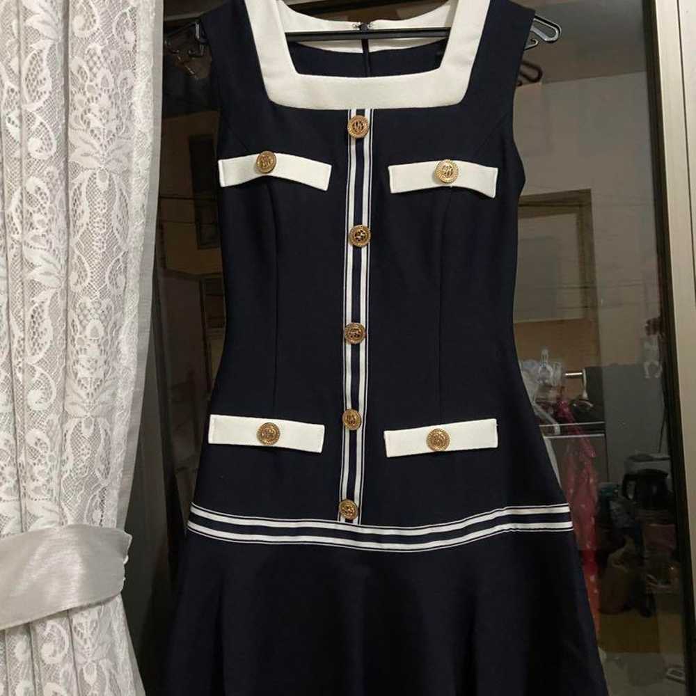 an Square Neck Bicolor Frill Hem Mini Dress Navy - image 3