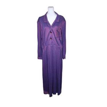 Vintage 80s Long Sleeve Maxi Shirt Dress Women 2X… - image 1