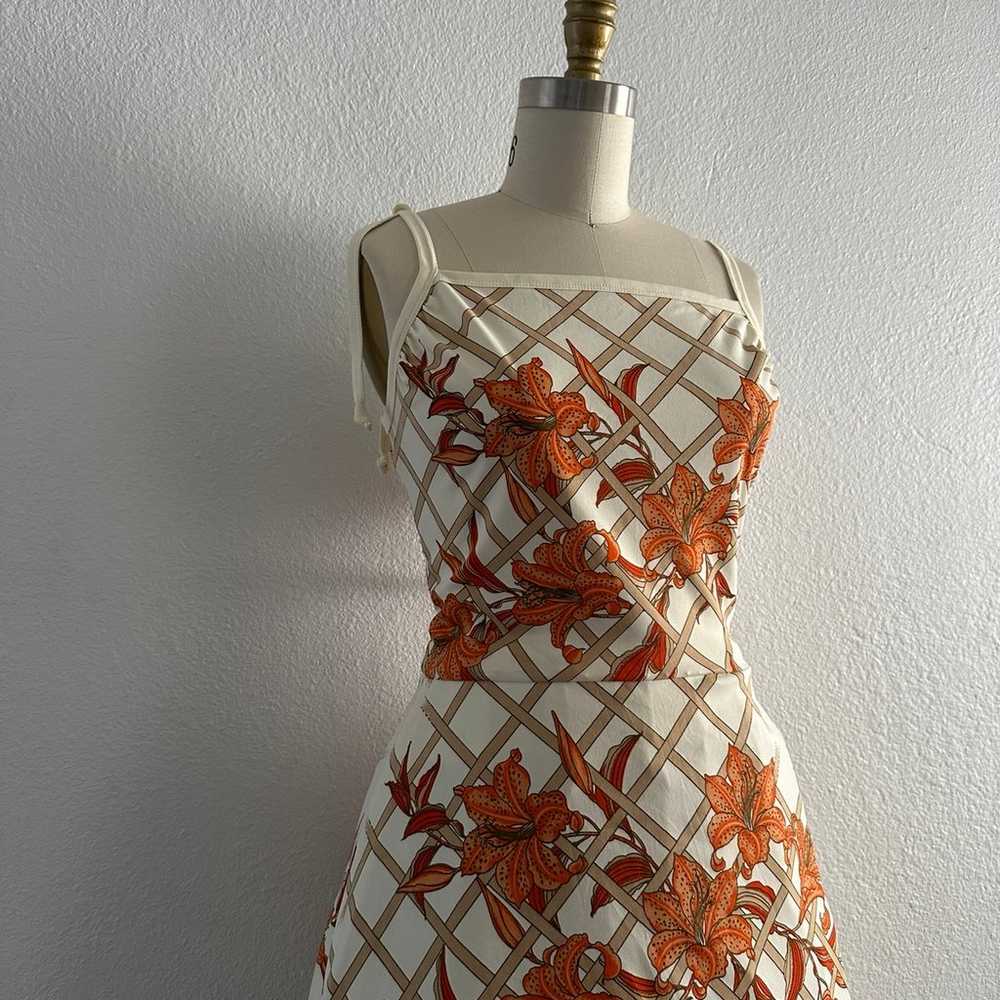 70s Alfred Shaheen Orange Floral Dress - image 4