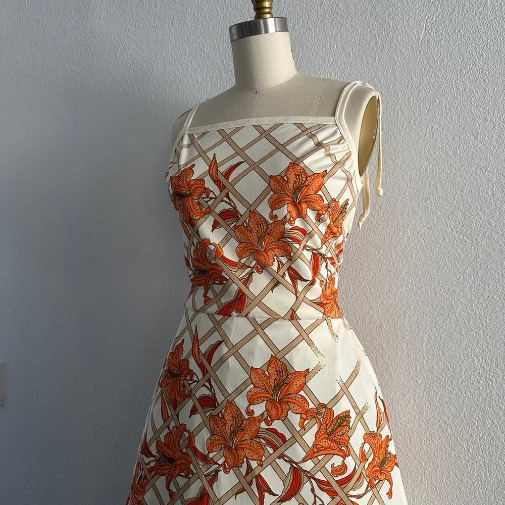 70s Alfred Shaheen Orange Floral Dress - image 5