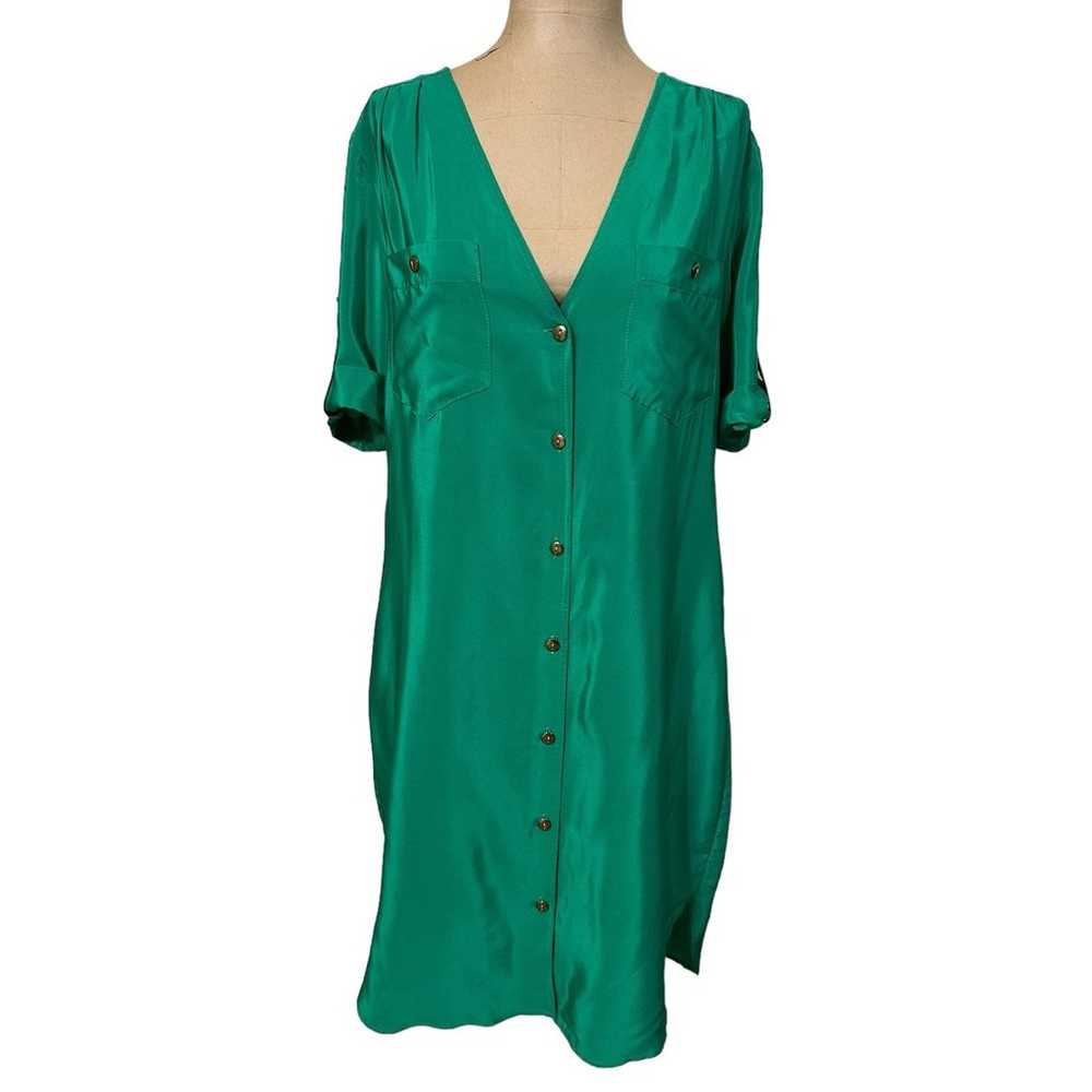 Amanda Uprichard Green Silk Button Front Short Sl… - image 1