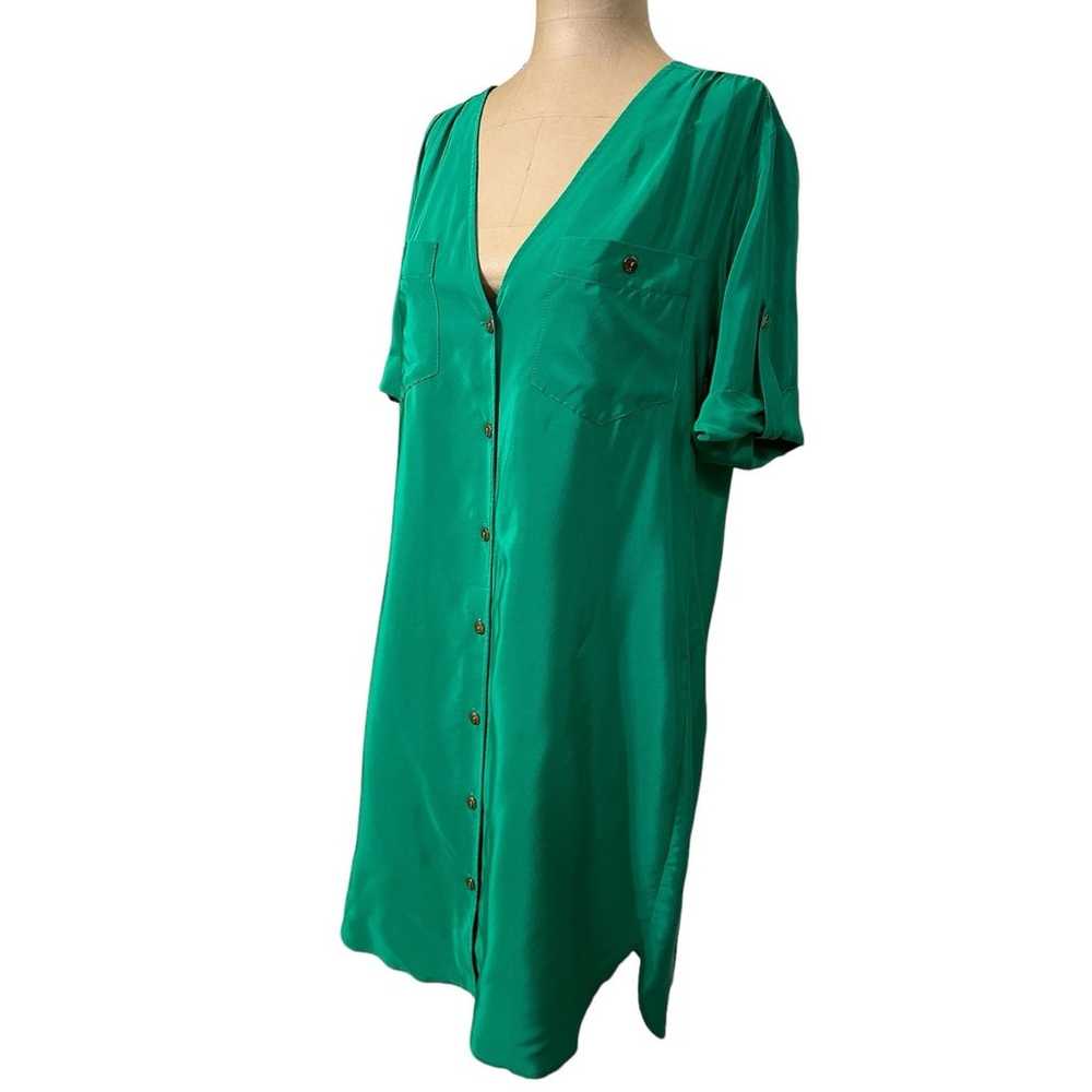 Amanda Uprichard Green Silk Button Front Short Sl… - image 3