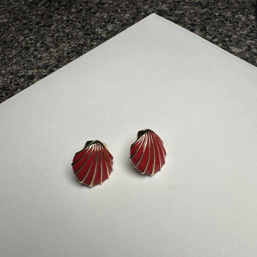 Vintage Monet Gold Tone Red Enamel Seashell Stud … - image 10