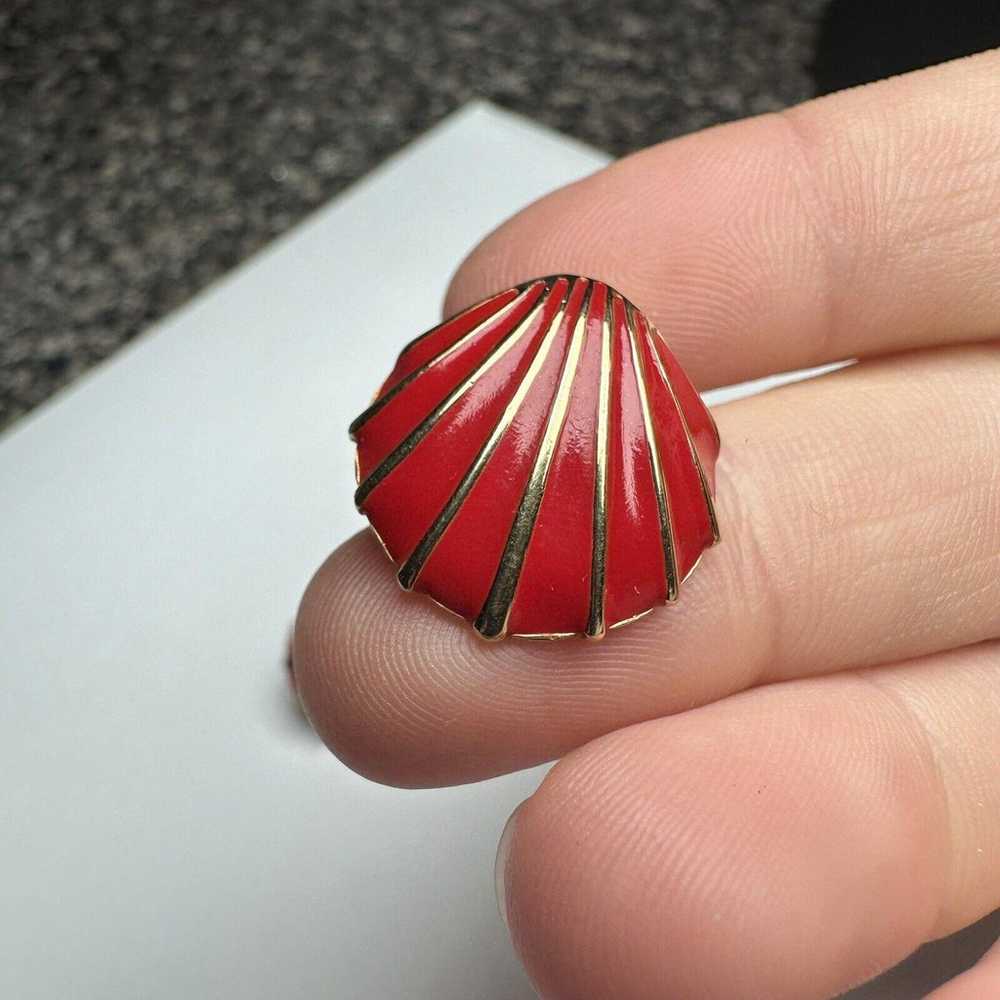 Vintage Monet Gold Tone Red Enamel Seashell Stud … - image 6